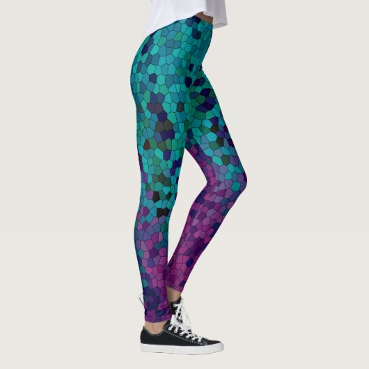 Turquoise Blauwgroen Blue en Paars Violet Mosaic Leggings (Rechts)