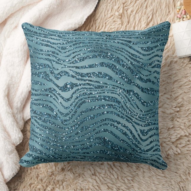 Turquoise Blauwgroen Blue Glitter Zebra Print Kussen (Deken)