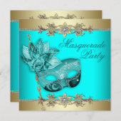 Turquoise Blauwgroen Blue Masquerade Party Invitat Kaart (Voorkant / Achterkant)