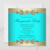 Turquoise Blauwgroen Blue Masquerade Party Invitat Kaart (Achterkant)