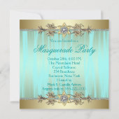 Turquoise Blauwgroen Blue Masquerade Party Invitat Kaart (Achterkant)