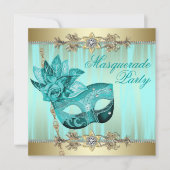 Turquoise Blauwgroen Blue Masquerade Party Invitat Kaart (Voorkant)