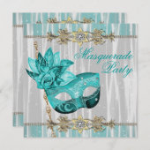Turquoise Blauwgroen Blue Masquerade Party Invitat Kaart (Voorkant / Achterkant)