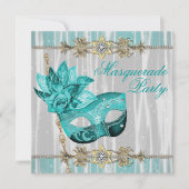 Turquoise Blauwgroen Blue Masquerade Party Invitat Kaart (Voorkant)