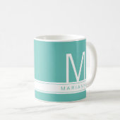 Turquoise Blauwgroen Blue Modern Monogram en naam Koffiemok (Voorkant rechts)