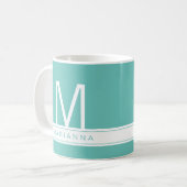 Turquoise Blauwgroen Blue Modern Monogram en naam Koffiemok (Voorkant links)