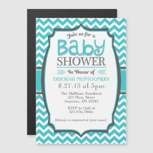 Turquoise Blauwgroen Chevron Magnetic Baby shower Magnetische Uitnodiging