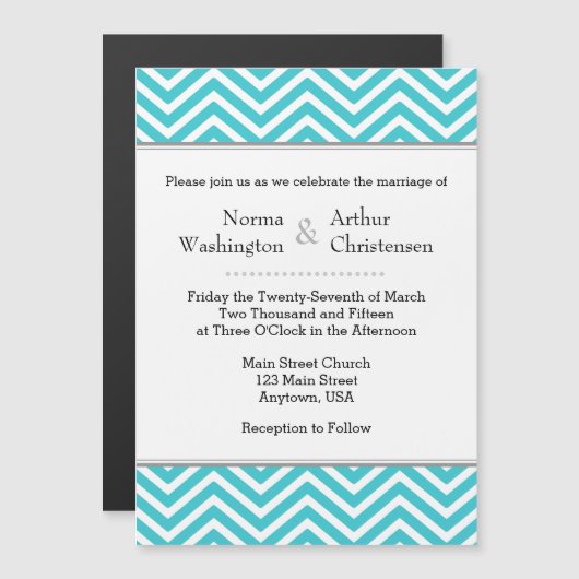 Turquoise Blauwgroen Chevron Magnetic Wedding Invi Magnetische Uitnodiging (Voorkant / Achterkant)