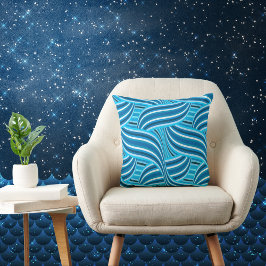 Turquoise Blauwgroen en Blue Swirly Swirls Kussen