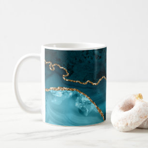 Turquoise - Blauwgroen en Gold Agate Koffiemok