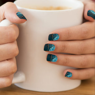 Turquoise - Blauwgroen en Gold Agate Minx Nail Art