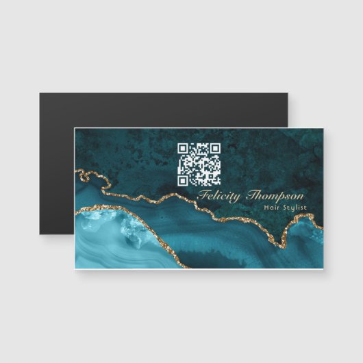 Turquoise - Blauwgroen en Gold Agate QR-code (Voorkant / Achterkant)
