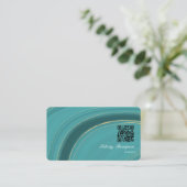Turquoise - Blauwgroen en Gold Agate QR-code Visitekaartje (Staand voorkant)