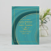 Turquoise - Blauwgroen en Gold Agate Wedding Folie Uitnodiging (Staand Voorkant)