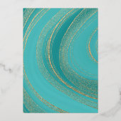 Turquoise - Blauwgroen en Gold Agate Wedding Folie Uitnodiging (Achterkant)