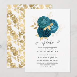 Turquoise - Blauwgroen en Gold Floral Wedding Upda Kaart