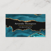 Turquoise - Blauwgroen en Gold Geode Agate Stone B Visitekaartje (Voorkant)