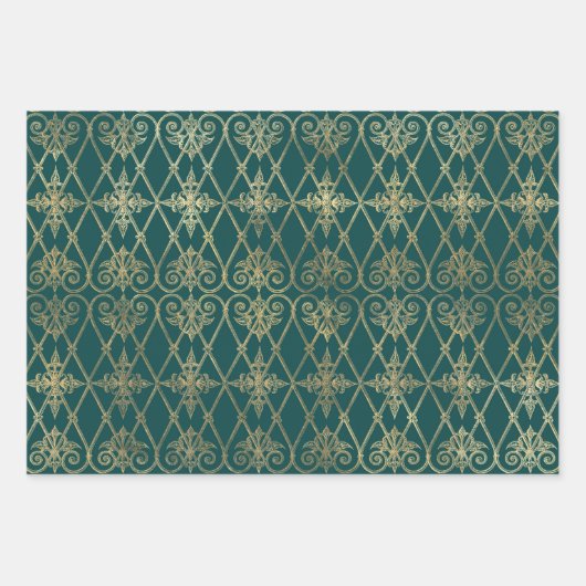 Turquoise - Blauwgroen en Gold Paris Inpakpapier Vel (Voorkant 2)