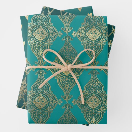 Turquoise - Blauwgroen en Gold Paris Inpakpapier Vel (In situ)