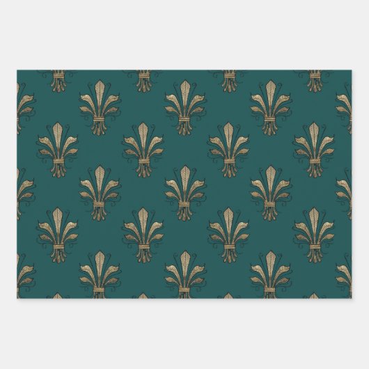 Turquoise - Blauwgroen en Gold Paris Thema Inpakpapier Vel (Voorkant 3)