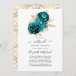 Turquoise - Blauwgroen en gouden Floral Wedding Kaart