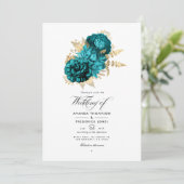 Turquoise - Blauwgroen en goudFloral Wedding Kaart (Staand voorkant)
