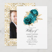  Turquoise - Blauwgroen en goudFloral Wedding Kaart (Voorkant / Achterkant)