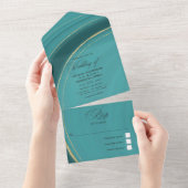 Turquoise - Blauwgroen en goudgeit huwelijk in één All In One Uitnodiging (Afscheurbaar)