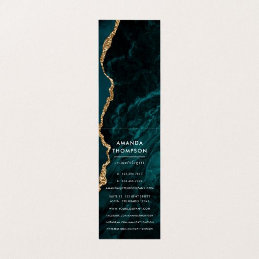 Turquoise - Blauwgroen en goudgeode Agate Stone Visitekaartje (Binnenkant ongevouwen)