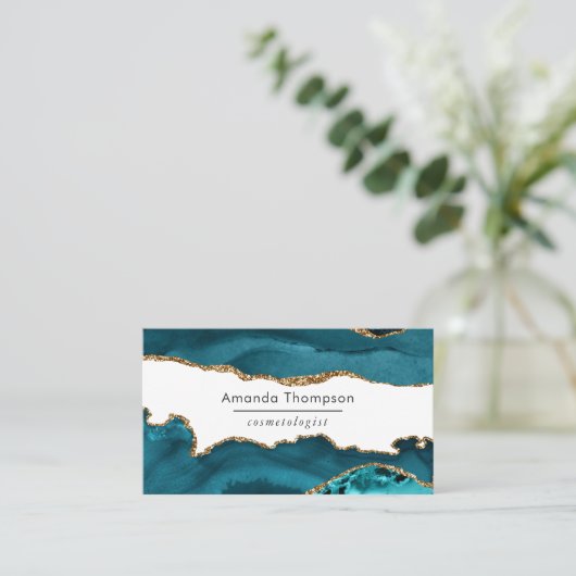 Turquoise - Blauwgroen en goudgeode Agate Stone Visitekaartje (Staand voorkant)