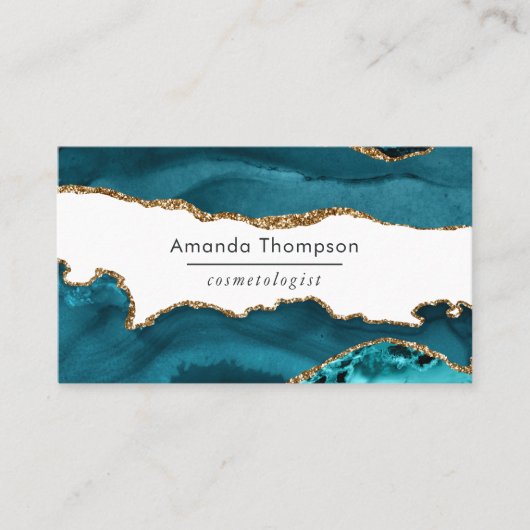 Turquoise - Blauwgroen en goudgeode Agate Stone Visitekaartje (Voorkant)