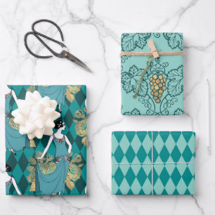 Turquoise - Blauwgroen en goudpartikerwijn Inpakpapier Vel