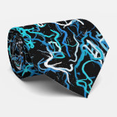 Turquoise, Blauwgroen en zwart Abstract Stropdas (Opgerold)