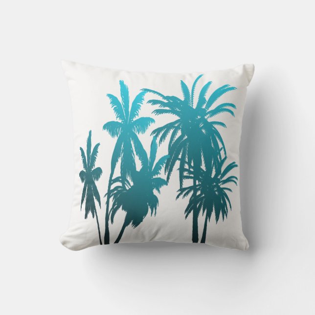 Turquoise Blauwgroen Fade Palm Trees Tropical Suns Buitenkussen (Voorkant)