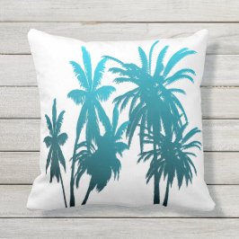 Turquoise Blauwgroen Fade Palm Trees Tropical Suns Buitenkussen