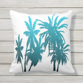 Turquoise Blauwgroen Fade Palm Trees Tropical Suns Buitenkussen