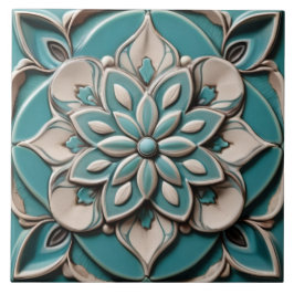 Turquoise Blauwgroen Faux Relief Bloemen Aqua Blau Tegeltje