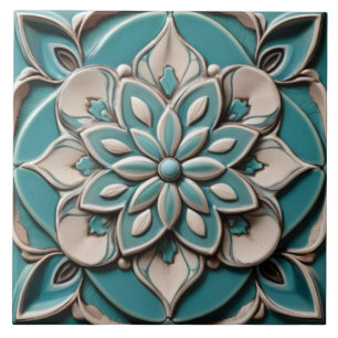 Turquoise Blauwgroen Faux Relief Bloemen Aqua Blau Tegeltje