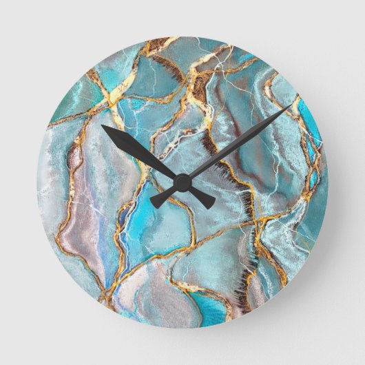 Turquoise Blauwgroen Geode Kintsugi Wedding Acryll Ronde Klok (Voorkant)