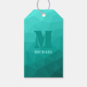 Turquoise blauwgroen geometrisch maaspatroon Monog Cadeaulabel (Voorkant)