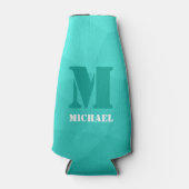 Turquoise blauwgroen geometrisch maaspatroon Monog Flesjeskoeler (Voorkant)