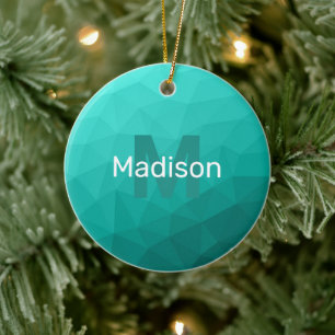 Turquoise blauwgroen geometrisch maaspatroon Monog Keramisch Ornament