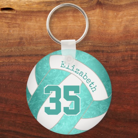 turquoise blauwgroen gepersonaliseerd girly volley sleutelhanger (Voorkant)