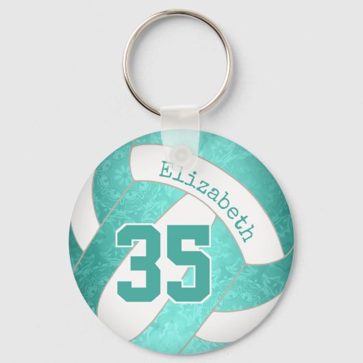 turquoise blauwgroen gepersonaliseerd girly volley sleutelhanger (Achterkant)