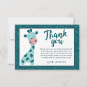 Turquoise Blauwgroen Giraffe Modern Glitter Baby s Bedankkaart (Voorkant)
