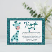 Turquoise Blauwgroen Giraffe Modern Glitter Baby s Bedankkaart (Staand voorkant)