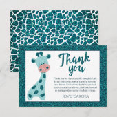Turquoise Blauwgroen Giraffe Modern Glitter Baby s Bedankkaart (Voorkant / Achterkant)