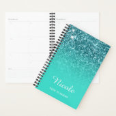 Turquoise Blauwgroen Glitter Ombre Personalized Planner (Display)