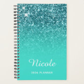 Turquoise Blauwgroen Glitter Ombre Personalized Planner (Voorkant)