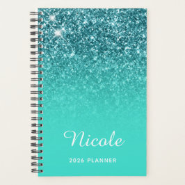 Turquoise Blauwgroen Glitter Ombre Personalized Planner